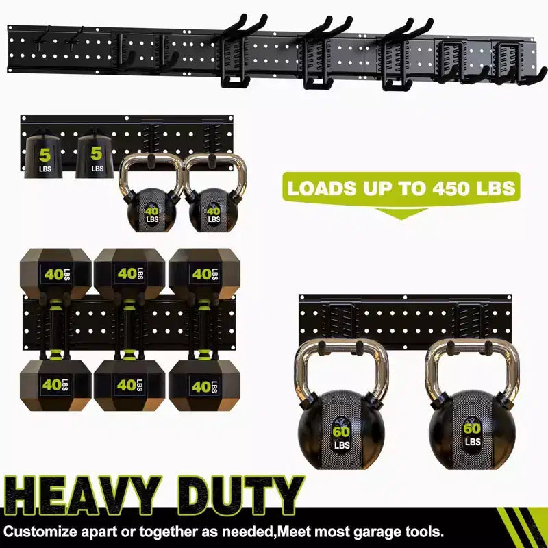 Organisateur d'outils de jardin de 122 cm, support de rangement de garage, noir