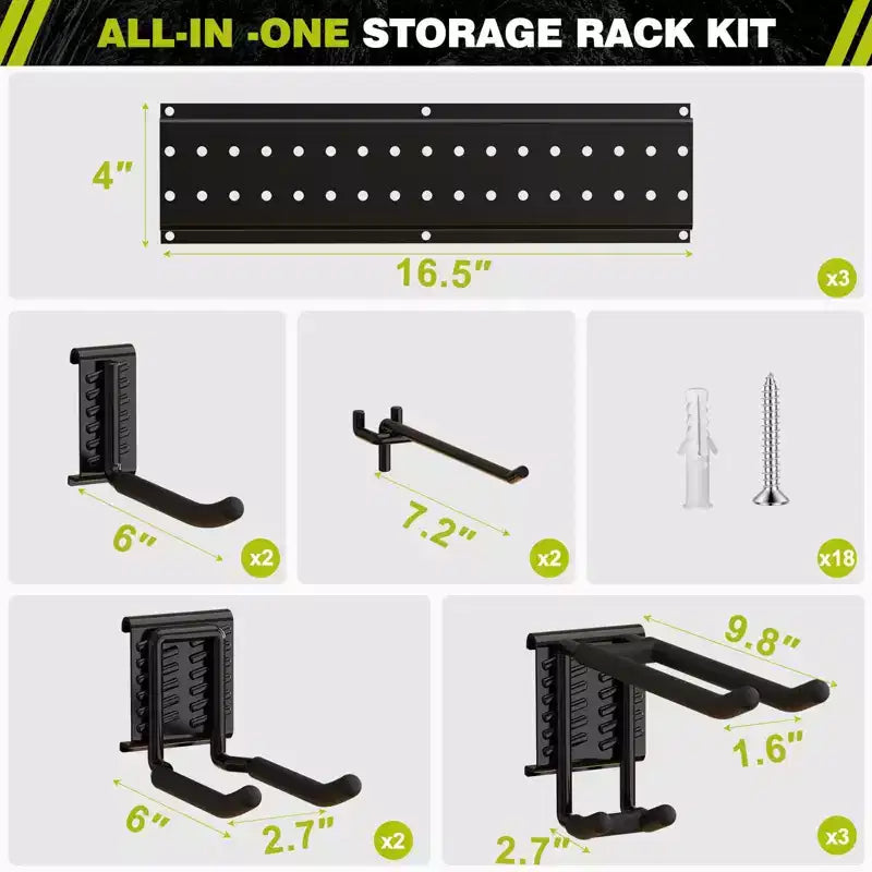 Organisateur d'outils de jardin de 122 cm, support de rangement de garage, noir