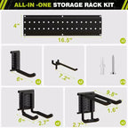 Organisateur d'outils de jardin de 122 cm, support de rangement de garage, noir