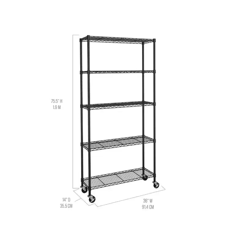 Étagère métallique à 5 niveaux, 36x14, autoportante