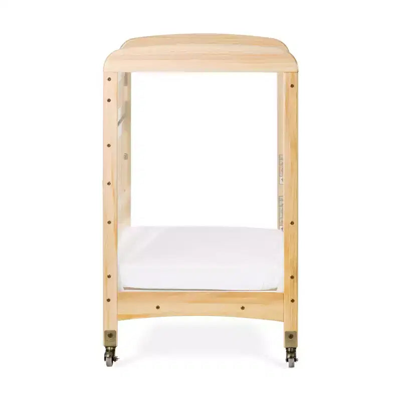 Child Craft Avery SafeAccess Wooden Compact Portable Crib, 2 Easy Roll Locking Wheels, Durable Wood Construction, Fits Through Doorways (Natural)