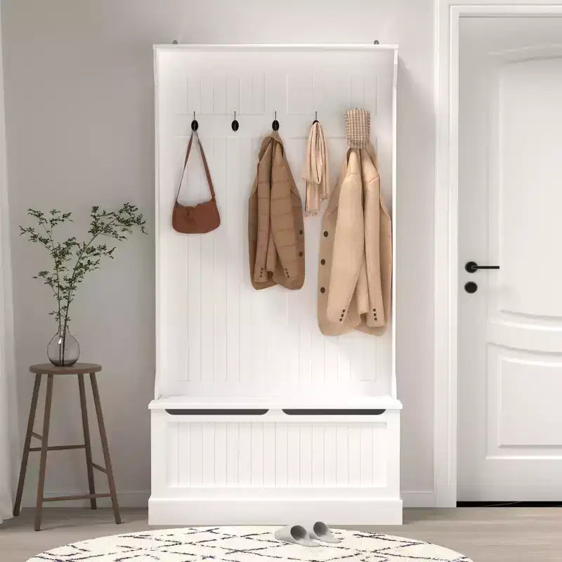 Entryway Bench with Standing Coat Rack Hall Tree with Shoe Storage Bench Entryway Organizer with 5 Hooks