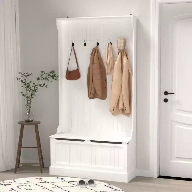 Banc d'entrée avec porte-manteau sur pied, arbre de hall avec rangement pour chaussures, organisateur d'entrée avec 5 crochets