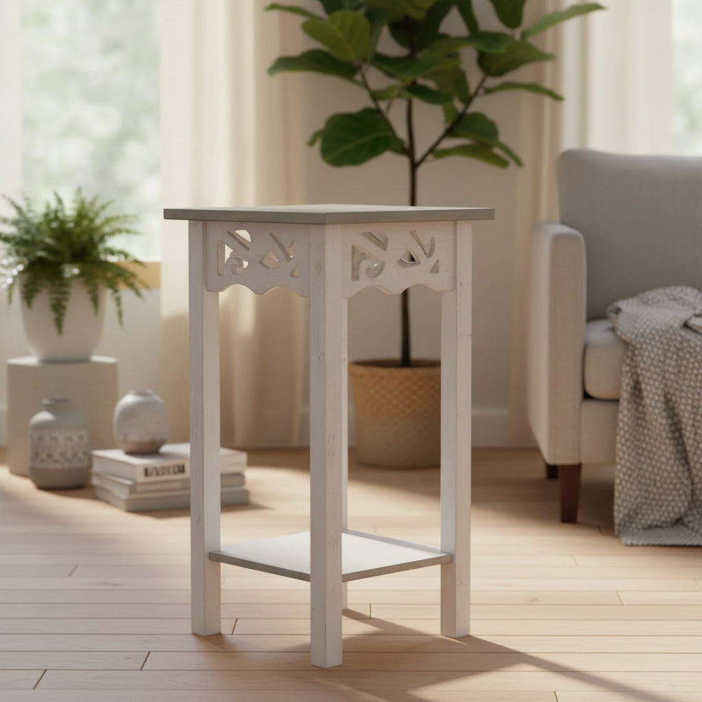 Table d'appoint porte-plante avec étagère de rangement, 30x30x60 cm
