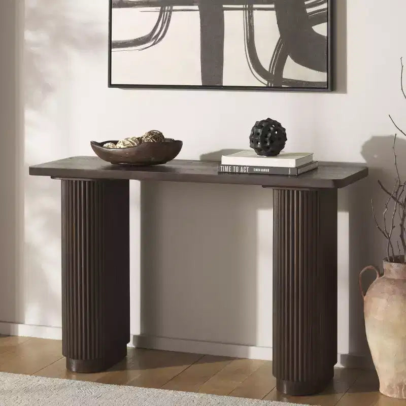 Console en bois marron, table d'appoint pour entrée ou couloir