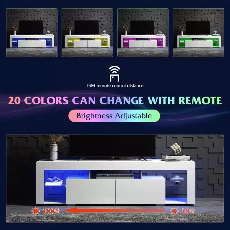Meuble TV 160 cm pour téléviseurs de 55-70 pouces, centre de divertissement moderne avec 2 tiroirs, noir