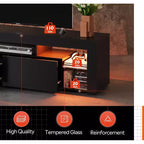 Meuble TV 160 cm pour téléviseurs de 55-70 pouces, centre de divertissement moderne avec 2 tiroirs, noir