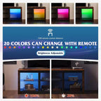 Meuble TV avec lumières LED pour téléviseurs jusqu'à 65", étagères en verre, console moderne, blanc