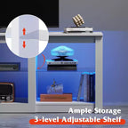 Meuble TV avec lumières LED pour téléviseurs jusqu'à 65", étagères en verre, console moderne, blanc