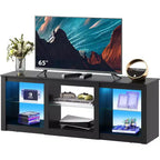 Meuble TV avec lumières LED pour téléviseurs jusqu'à 65", étagères en verre, console moderne, blanc