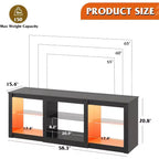 Meuble TV avec lumières LED pour téléviseurs jusqu'à 65", étagères en verre, console moderne, blanc