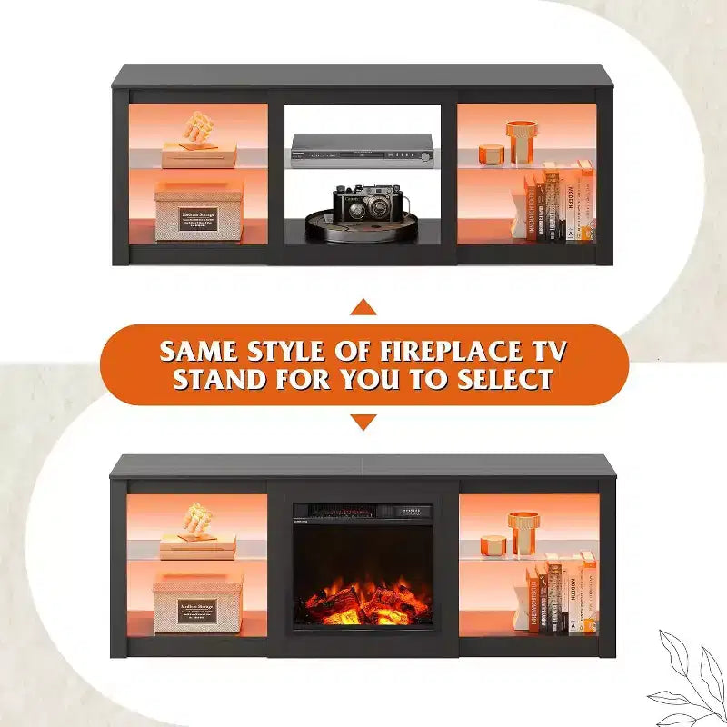 Meuble TV avec lumières LED pour téléviseurs jusqu'à 65", étagères en verre, console moderne, blanc