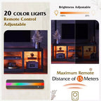 Meuble TV avec lumières LED pour téléviseurs jusqu'à 65", étagères en verre, console moderne, blanc