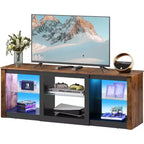 Meuble TV avec lumières LED pour téléviseurs jusqu'à 65", étagères en verre, console moderne, blanc