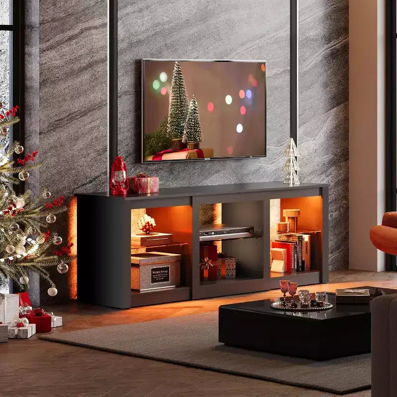 GALAXHERO TV Stand with LED Lights for TVs up to 65 inch, Entertainment Center with Glass Shelves, Modern TV Console for Living Room, White