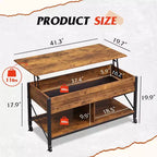 Table basse, Table basse à plateau relevable de 41,3 po avec 4 roulettes, compartiment caché, étagère de rangement et plateau relevable