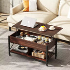 Table basse, Table basse à plateau relevable de 41,3 po avec 4 roulettes, compartiment caché, étagère de rangement et plateau relevable