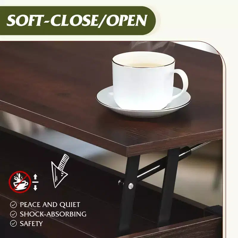 Table basse, Table basse à plateau relevable de 41,3 po avec 4 roulettes, compartiment caché, étagère de rangement et plateau relevable