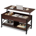 Coffee Table, 41.3 Lift Top Coffee Table with 4 Wheels, Hidden Compartment, Storage Shelf and Lift Tabletop