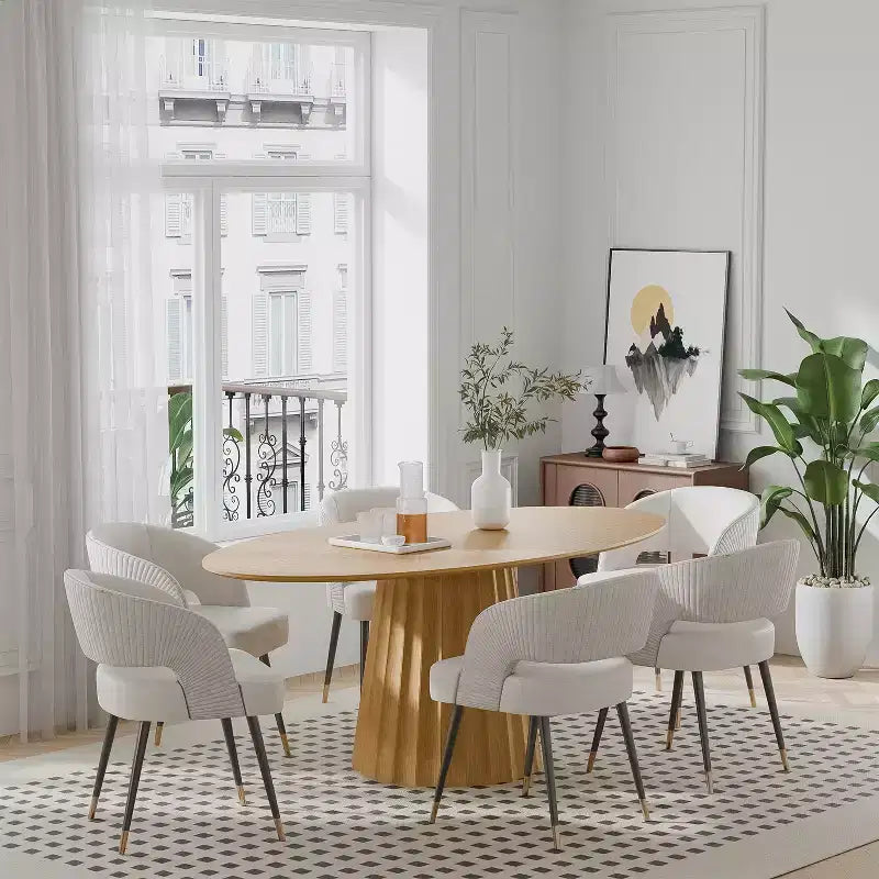 Table à manger ovale en bois massif 67x33.5 avec piètement conique élégant pour 6 personnes