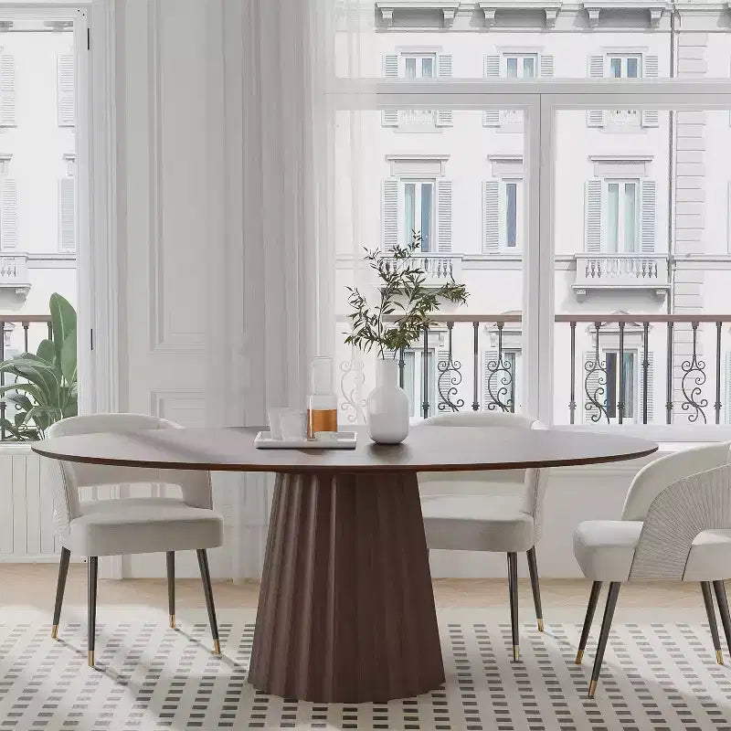 Table à manger ovale en bois massif 67x33.5 avec piètement conique élégant pour 6 personnes