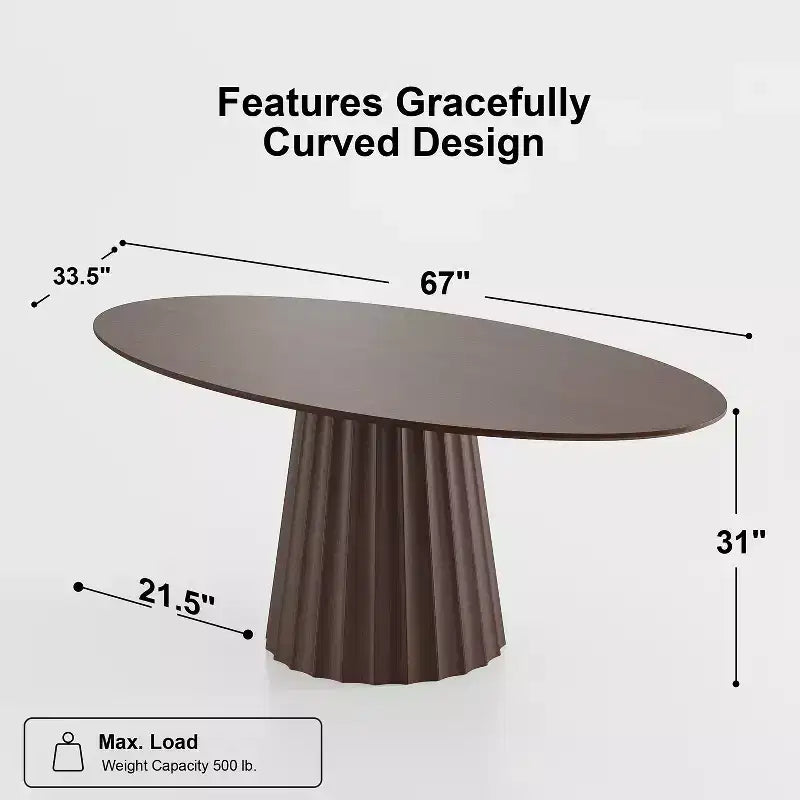 Table à manger ovale en bois massif 67x33.5 avec piètement conique élégant pour 6 personnes