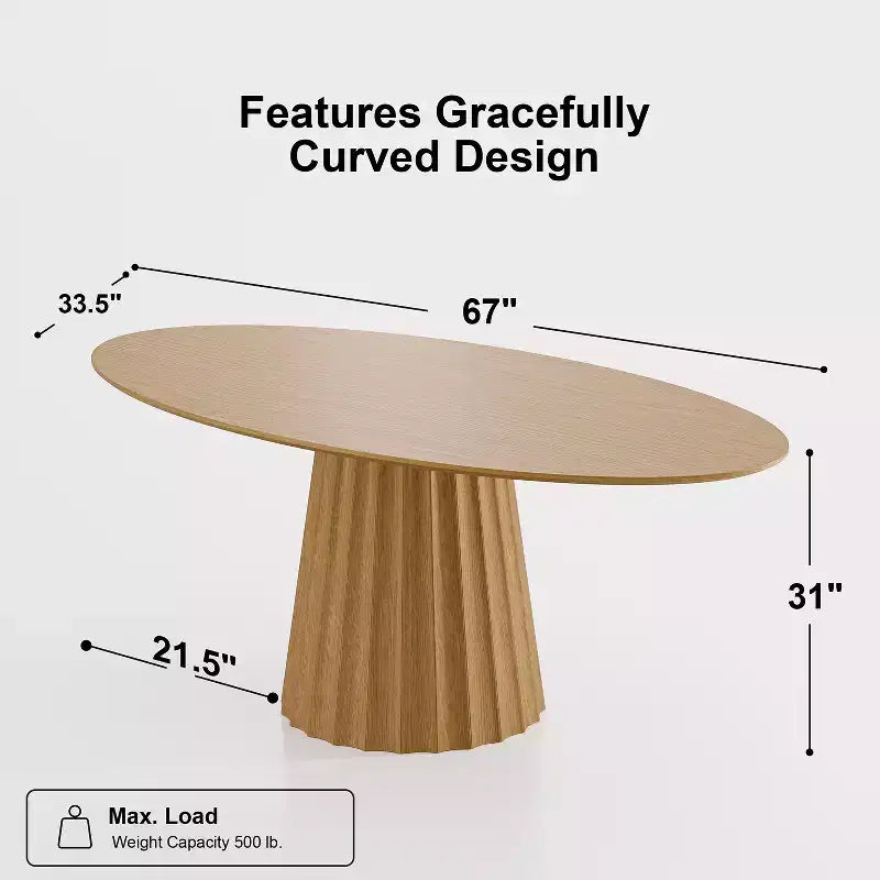 Table à manger ovale en bois massif 67x33.5 avec piètement conique élégant pour 6 personnes