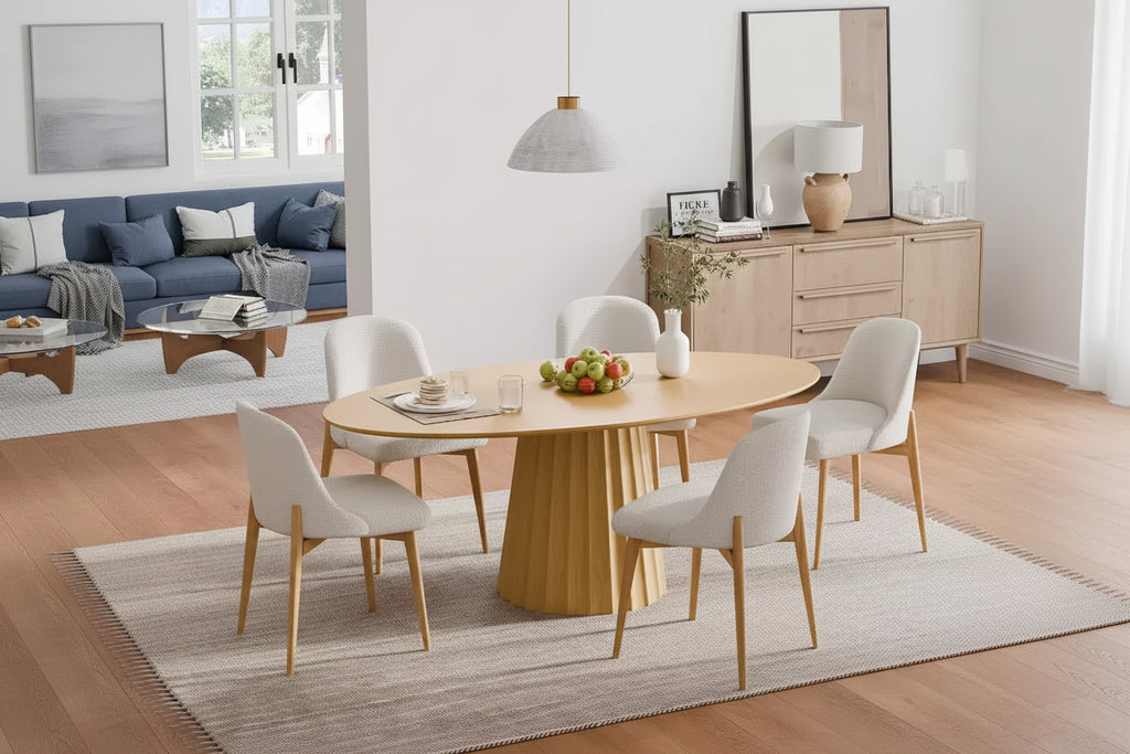 Table à manger ovale en bois massif 67x33.5 avec piètement conique élégant pour 6 personnes