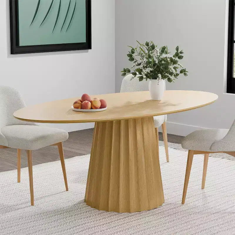 Table à manger ovale en bois massif 67x33.5 avec piètement conique élégant pour 6 personnes