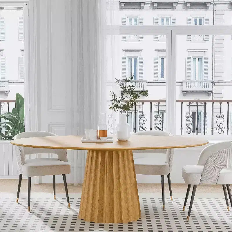 67x33.5 Solid Wood Oval Dining Table with Stylish Tapered Base for 6 People