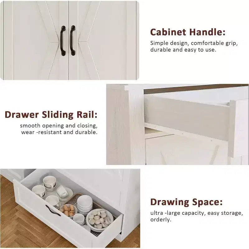 Meuble de cuisine élégant avec support pour micro-ondes, grande armoire haute avec tiroirs et étagères, solution de rangement parfaite pour les salles à manger et les salons