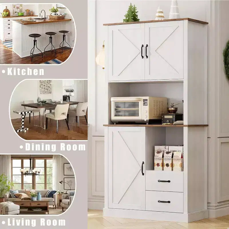 Meuble de cuisine élégant avec support pour micro-ondes, grande armoire haute avec tiroirs et étagères, solution de rangement parfaite pour les salles à manger et les salons