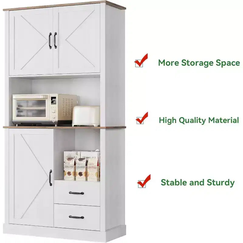Meuble de cuisine élégant avec support pour micro-ondes, grande armoire haute avec tiroirs et étagères, solution de rangement parfaite pour les salles à manger et les salons