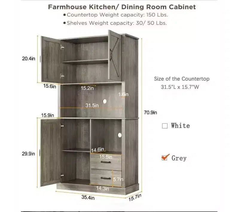 Meuble de cuisine élégant avec support pour micro-ondes, grande armoire haute avec tiroirs et étagères, solution de rangement parfaite pour les salles à manger et les salons