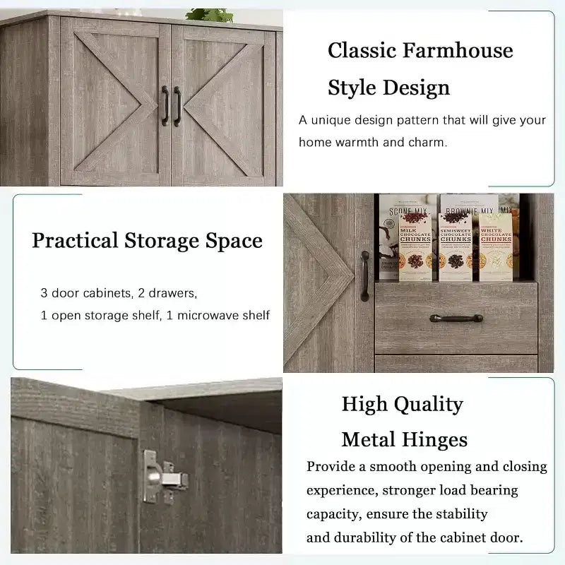 Meuble de cuisine élégant avec support pour micro-ondes, grande armoire haute avec tiroirs et étagères, solution de rangement parfaite pour les salles à manger et les salons