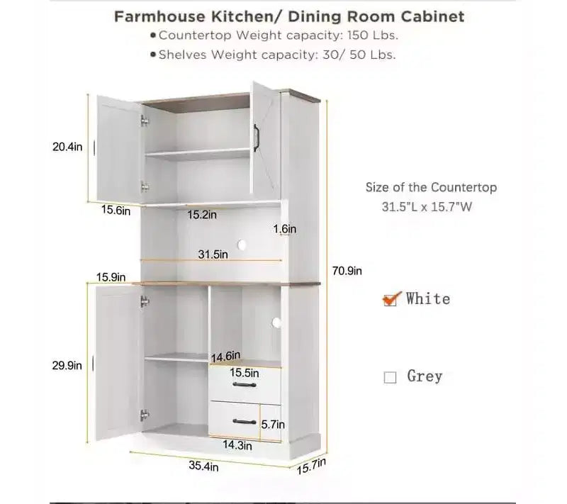 Meuble de cuisine élégant avec support pour micro-ondes, grande armoire haute avec tiroirs et étagères, solution de rangement parfaite pour les salles à manger et les salons