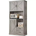 Stylish Kitchen Pantry Cabinet with Microwave Stand, Tall Hutch with Drawers & Shelves, Perfect Storage Solution for Dining and Living Rooms