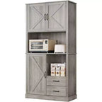 Stylish Kitchen Pantry Cabinet with Microwave Stand, Tall Hutch with Drawers & Shelves, Perfect Storage Solution for Dining and Living Rooms