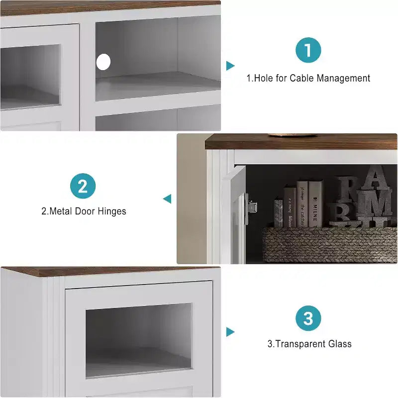 Meuble TV de ferme avec lumières LED pour téléviseurs de 65 po, armoires de rangement et étagères ouvertes