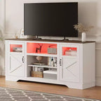 Acekool Farmhouse TV Stand with LED Lights, Elegant Entertainment Center for 65 Inch TVs, with Storage Cabinets and Open Shelves