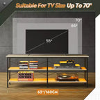 Meuble TV pour téléviseurs de 65 à 70 pouces avec lumières LED et rangement pour jeux, Greige