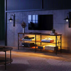 Meuble TV pour téléviseurs de 65 à 70 pouces avec lumières LED et rangement pour jeux, Greige
