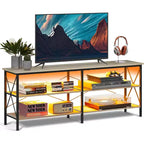 GALAXHERO TV Stand for 65-70 inch TV with LED Lights, Gaming Entertainment Center with Storage, Industrial TV Console for Living Room, Greige