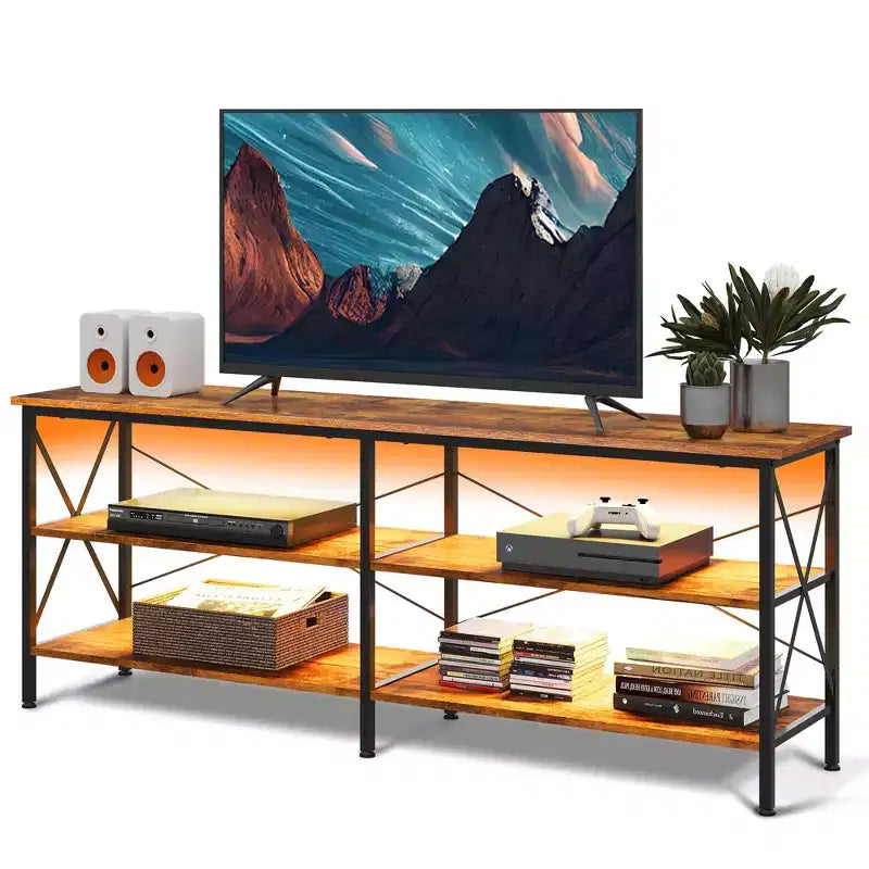 Meuble TV pour téléviseurs de 65 à 70 pouces avec lumières LED et rangement pour jeux, Greige
