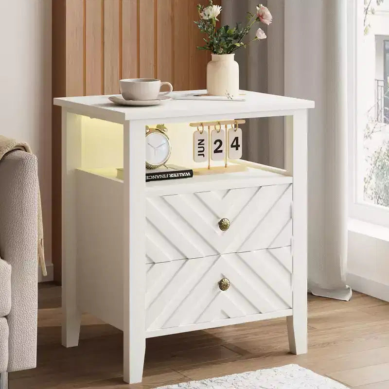 WhizMax Elegant LED Nightstand with 2 Storage Drawer and Remote-Controlled Color Lights - Perfect for Modern Bedrooms