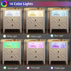 Table de Chevet LED Élégante avec 2 Tiroirs de Rangement et Lumières Couleurs Télécommandées