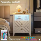 Table de Chevet LED Élégante avec 2 Tiroirs de Rangement et Lumières Couleurs Télécommandées