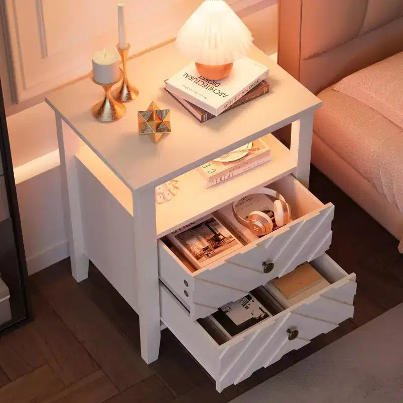 Table de Chevet LED Élégante avec 2 Tiroirs de Rangement et Lumières Couleurs Télécommandées