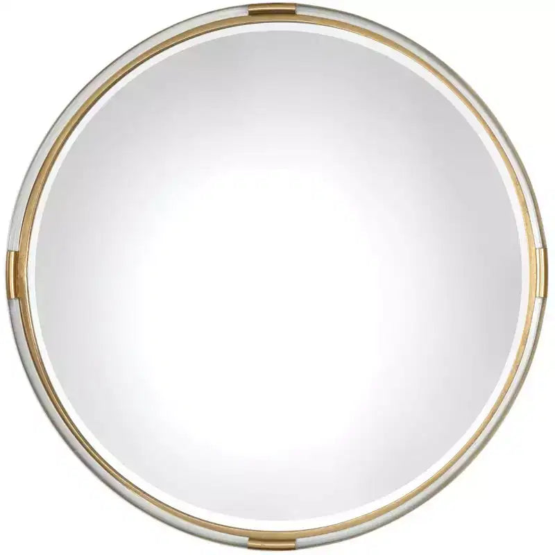 Uttermost Round Vanity Decorative Wall Mirror Beveled Metallic Gold Clear Acrylic Wood Frame 37 1/2 Wide for Bathroom Bedroom