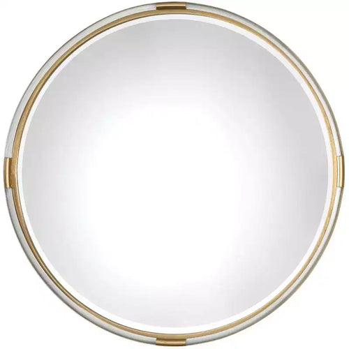 Uttermost Round Vanity Decorative Wall Mirror Beveled Metallic Gold Clear Acrylic Wood Frame 37 1/2 Wide for Bathroom Bedroom